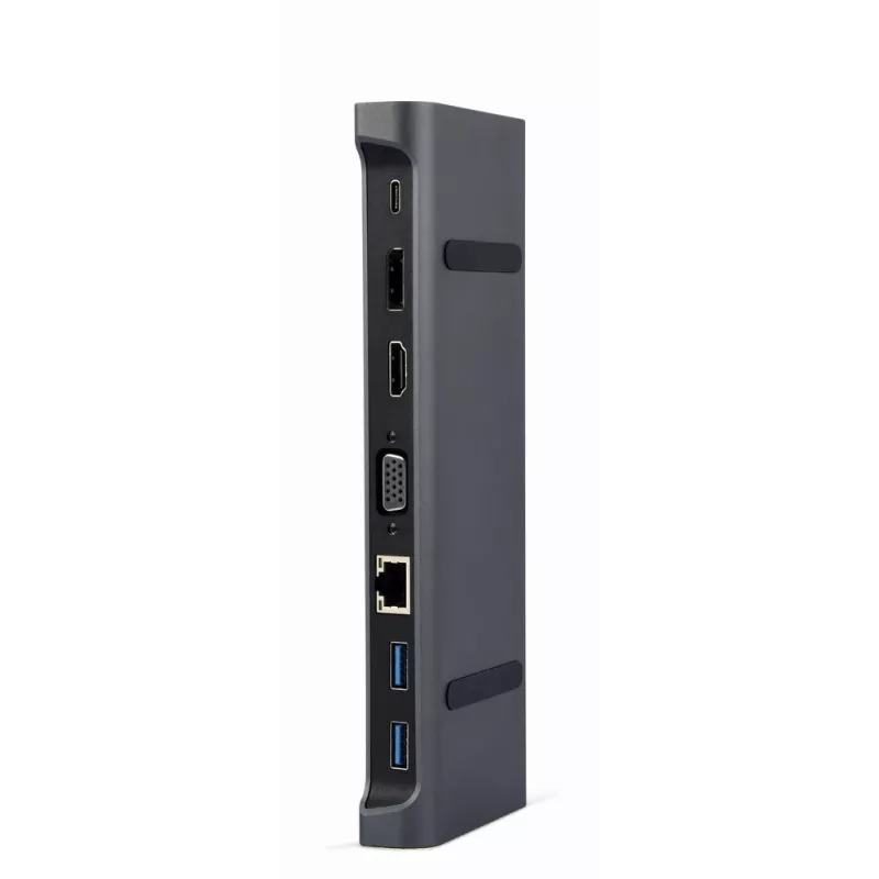 Laptop dok Gembird A-CM-COMBO9-02 USB 3.2 Gen 1 Type-C, HDMI, VGA, 3×USB-A, Gigabit Ethernet, 87W PD, sivá