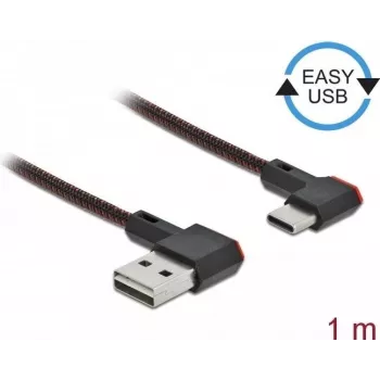 USB 2.0 kábel Type-A samec na USB Type-C samec zahnutý vľavo/vpravo 1 m čierny DeLOCK 85281