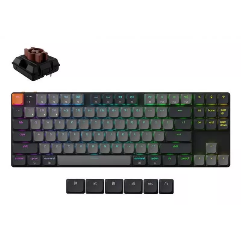 Mechanická klávesnica Keychron K1X-B3 — 80 % formát, USB + Bluetooth, QWERTY angličtina, 87 klávesov, RGB, sivá