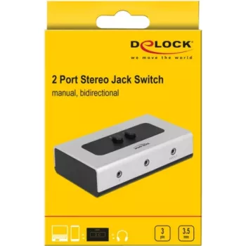 Audio jack prepínač 3,5 mm 2 porty manuálny obojsmerný, prepínač sivý/čierny