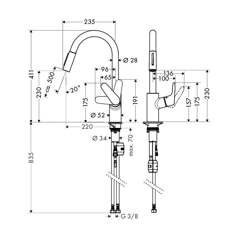 Hansgrohe Focus M41 jednopáková kuchynská batéria 240, s vytiahnuteľnou sprchou, 2jet 31815000