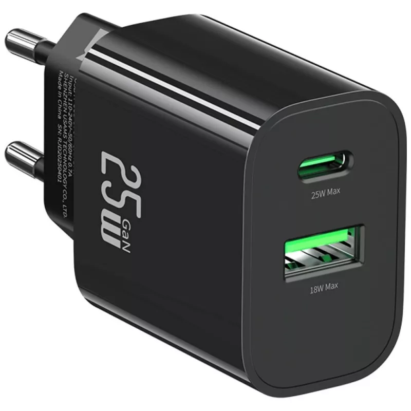 USB nabíjačka usams USA001629 25W 1×USB-C + 1×USB-A rýchle nabíjanie
