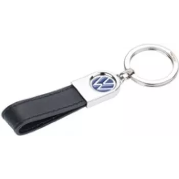 Kľúčenka TROIKA VW kožená slučka čierna koža kov 115mm
