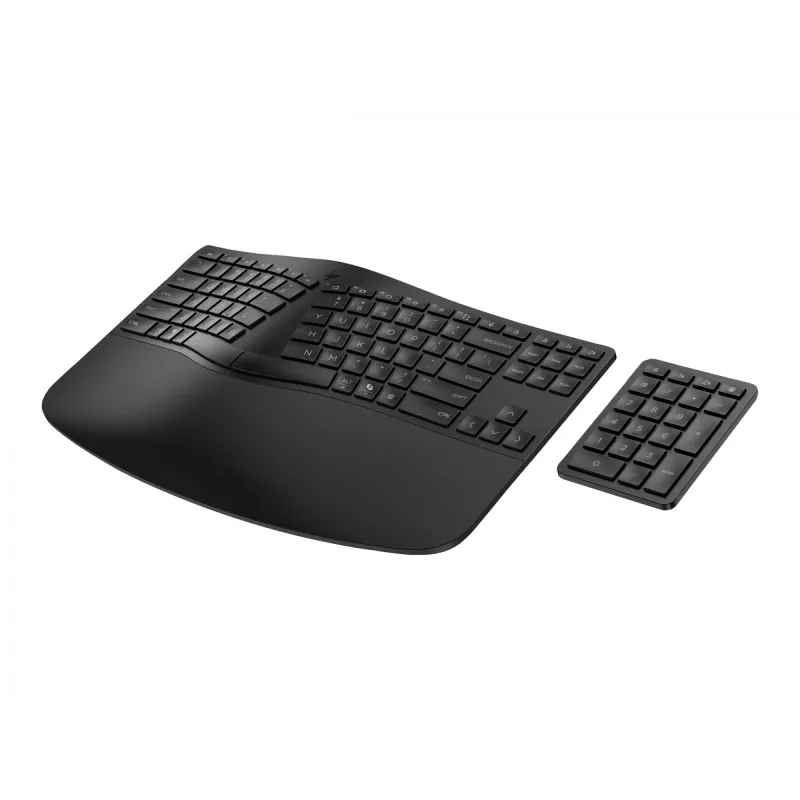 HP 960 ergonomická bezdrôtová klávesnica, plná veľkosť (100%), bezdrôtová, RF Wireless + Bluetooth, membránová, čierna