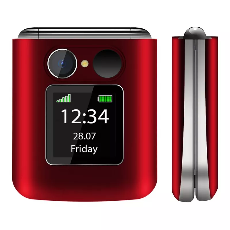Flip telefón Beafon Fold 10 Silver Line červeno-strieborný Dual SIM