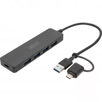 USB hub, Digitus, DA-70235, 4-portový, USB 3.2 Gen 1, Type-A a Type-C, 12000 Mbit/s