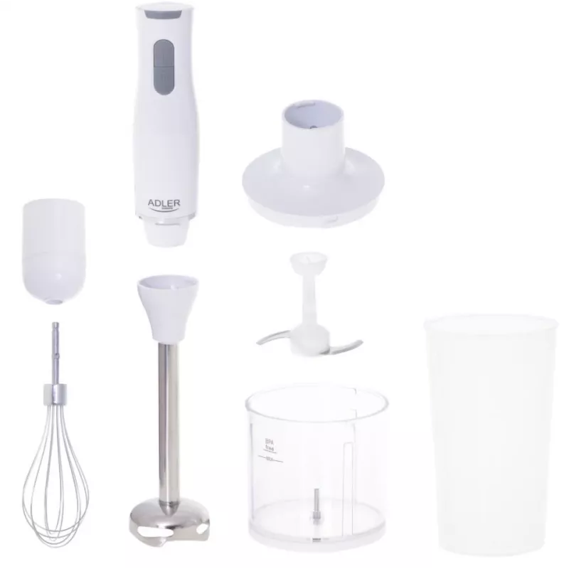 Adler AD 4620 súprava ručného mixéra, 800 W, 2 rýchlosti, sekáčik 450 ml, nádoba 750 ml, metla, biely