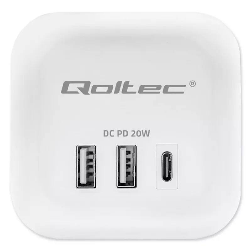 Power Cube QOLTEC 52547 predlžovacia zásuvka 3×AC zásuvky, 2×USB-A, 1×USB-C PD 20W