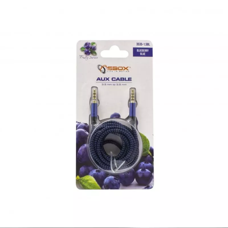 Sbox 3535-1.5BL AUX kábel 3,5 mm na 3,5 mm čučoriedkovo modrý