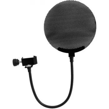 Mikrofónový pop filter Omnitronic model 60006250 kovový čierny, okrúhly sieťovaný veterný kryt