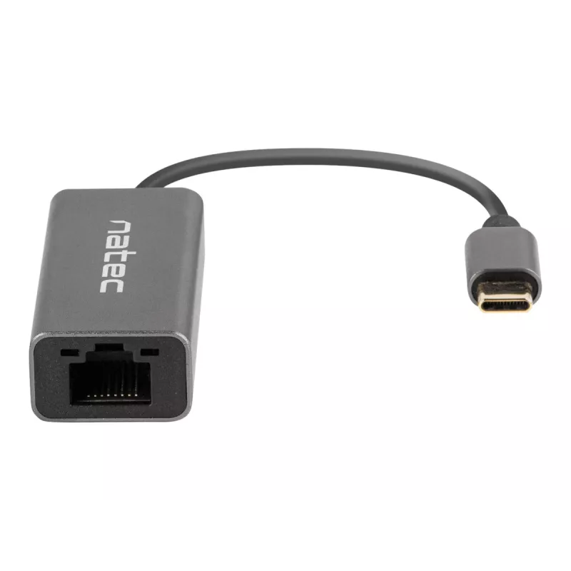 Natec Cricket NNC-1925 ethernetový adaptér USB-C 3.1 Gen 1 na RJ45, 1000 Mbit/s, kábel 15 cm, hliník, sivý