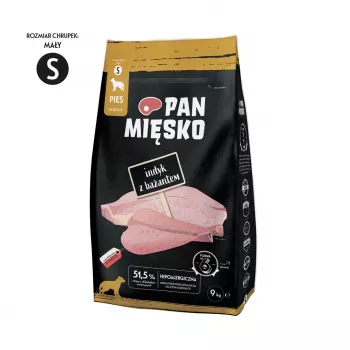 Suché krmivo pre psov Pan Miesko moriak s bažantom S 9 kg — dospelé malé psy, single animal protein, kompletné krmivo
