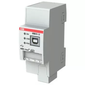 Rozhranový adaptér ABB USB/S1.2 so sériovým a USB 2.0 výstupom, 21–30 V vstup, 36×64,5×90 mm, sivý