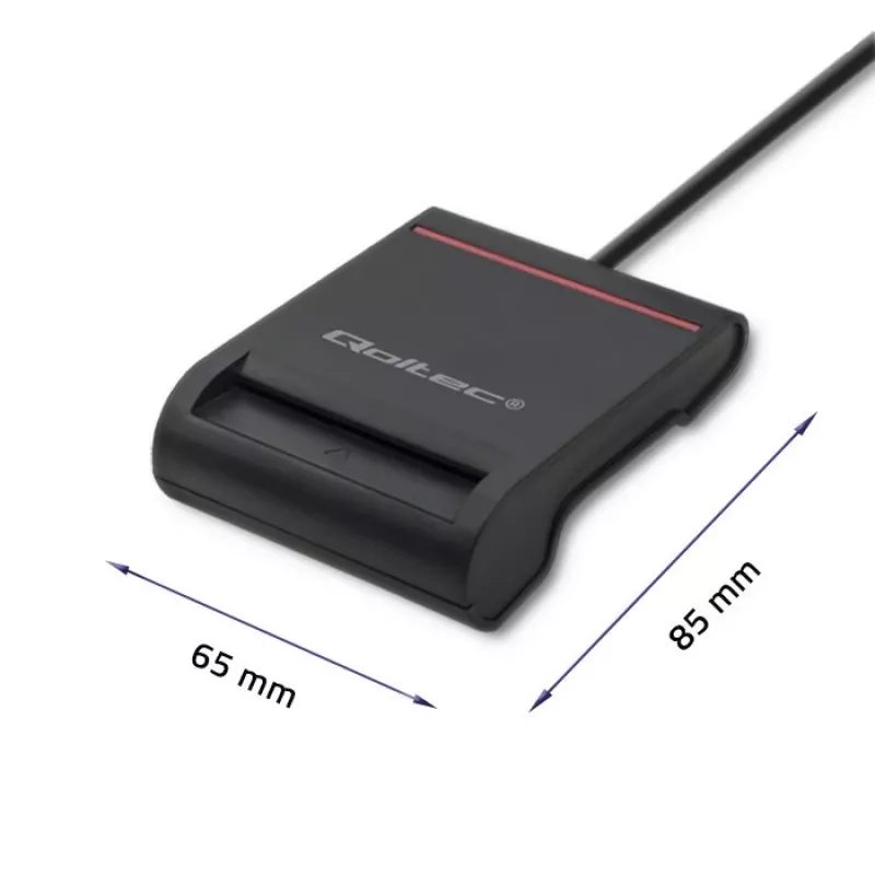 Čítačka ID kariet QOLTEC Smart-Chip-ID čítačka kariet — USB, čierna, 84,5×65×16 mm, 63 g