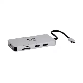 Eaton Tripp Lite USB-C dok, Dual Display - 4K 60 Hz HDMI, USB 3.2 Gen 1, USB-A hub, GbE, pamäťová karta, 100W PD nabíjanie, sivá - dokovacia stanica - USB-C - 2 x HDMI - 1GbE (U442-DOCK