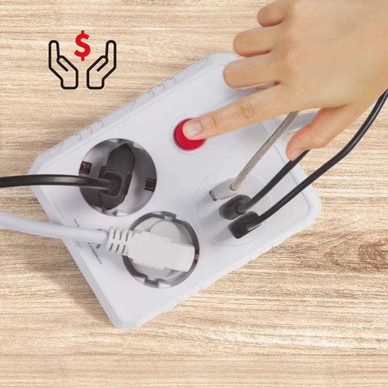 Predlžovacia zásuvka MACLEAN MCE388 W – 2 zásuvky, 3×USB, 110–240V, 2500W, 3 m kábel, biela