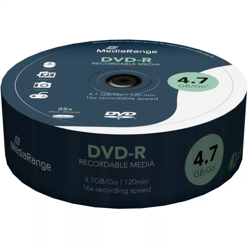 MediaRange - 25 x DVD-R - 4,7GB (120 min.) 16x - spindel (MR403)