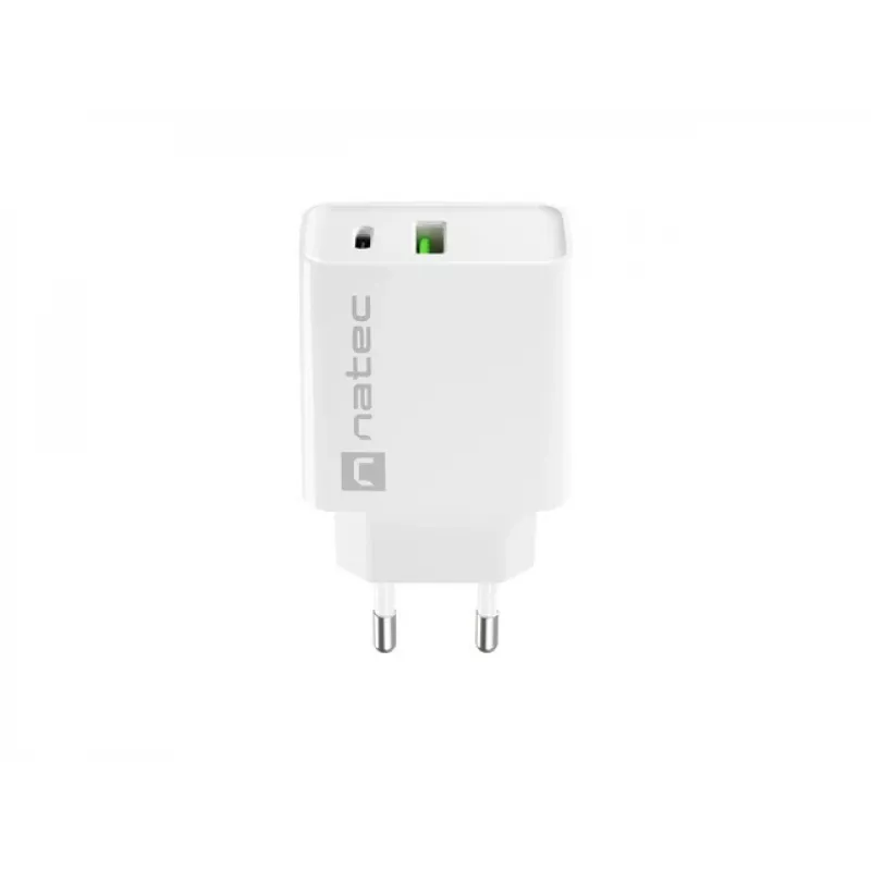 Sieťová rýchlonabíjačka NATEC RIBERA 12V 20W USB-C PD 3.0 + USB-A Samsung AFC biela