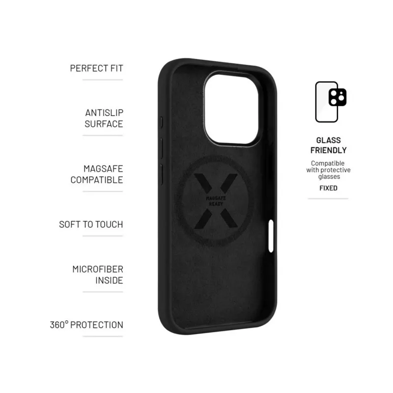 Pevný zadný kryt pre Apple iPhone 17 Pro, tekutý silikón, čierny, MagFlow