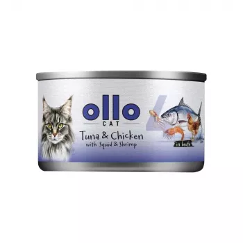 Ollo tuniak a kurča s kalamárom a krevetami vo vývare č. 4 70g