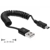 DeLOCK 83164 USB 2.0 špirálový kábel, USB-A na Mini-USB B, 0,6 m, čierny