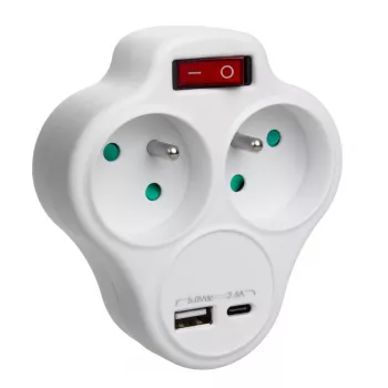 Elektrický rozbočovač dvojzásuvky MACLEAN MCE336E s 2 USB portami, Type E
