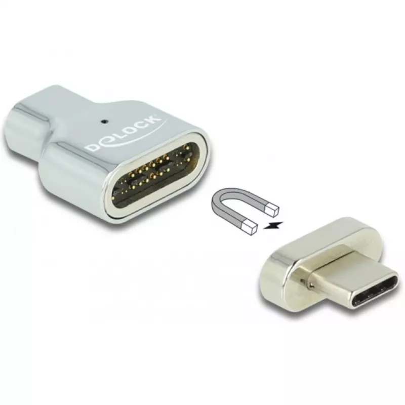DeLOCK - Thunderbolt / USB-C adaptér - USB-C (M) magnetický na USB-C (W) - USB 3.2 Gen 2 / Thunderbolt 3 4,5 A - podpora 8K - strieborný (66433)