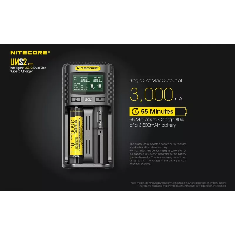 Nitecore UMS2 nabíjačka batérií domáca batéria DC lítium-iónová nikel-kadmiová
