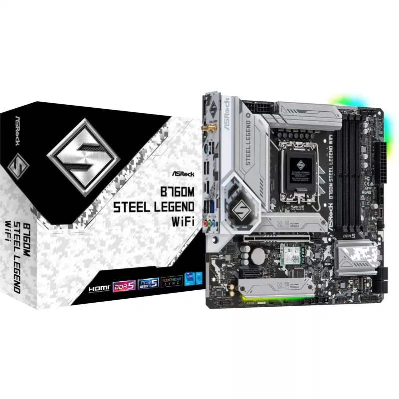 Základná doska ASRock B760M Steel Legend WiFi — Intel B760, LGA 1700, micro ATX, DDR5, 4 DIMM, 128GB, Wi‑Fi 6E, 2.5Gb LAN