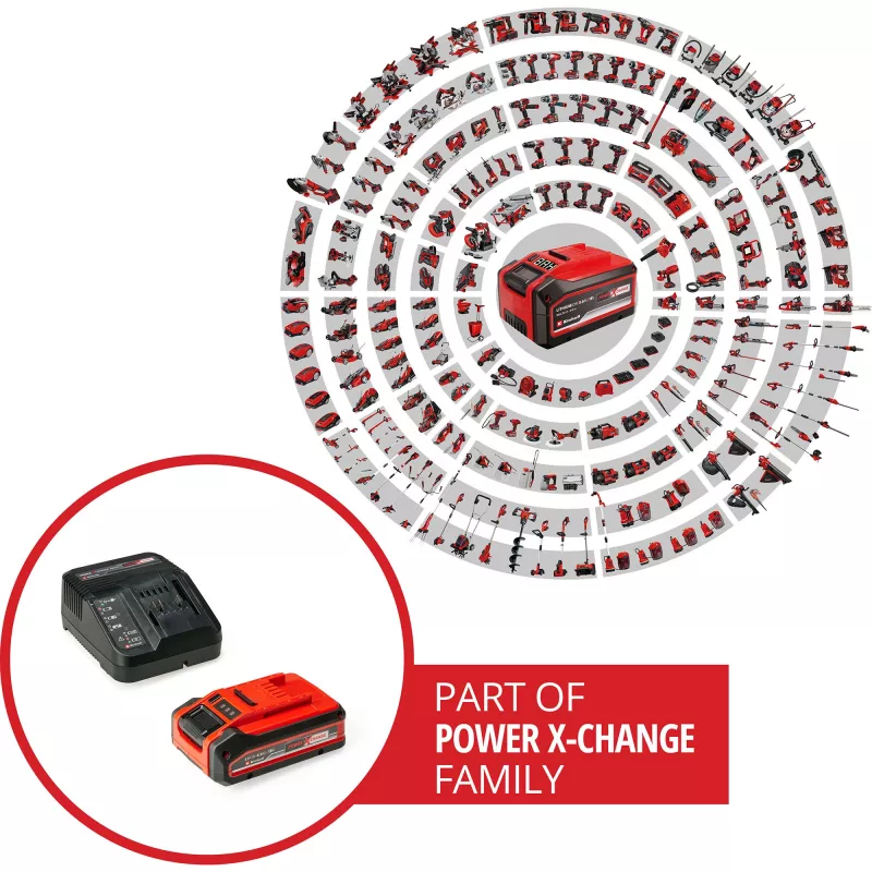 Akumulátorové vŕtacie kladivo EINHELL Power X-Change TE‑HD 18 Li, 18V, Li‑Ion 4,0 Ah Plus, so sadou vrtákov a dlát