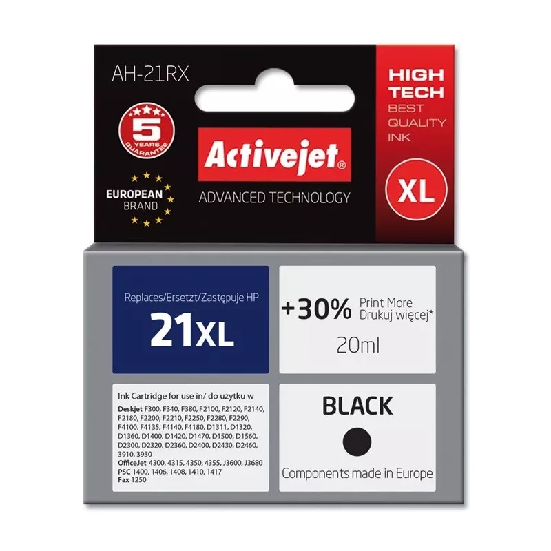 Activejet AH-21RX atrament (náhrada za HP 21XL C9351A; Premium; 20 ml; čierny)