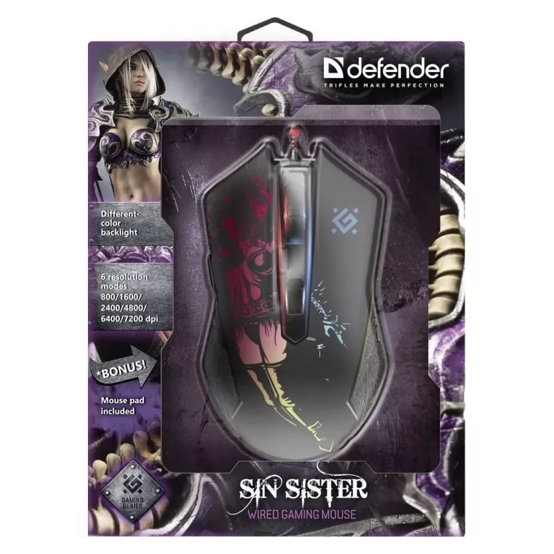 Herná, optická, káblová myš DEFENDER GM-933 SIN'SISTER 7200dpi 6P RGB