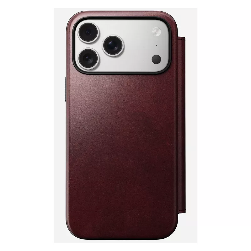Puzdro na telefón Nomad Modern Leather Folio pre iPhone 17 Pro Max — koža, TPU, PC, hliník, bordová, 16 cm (6,3 palcov)