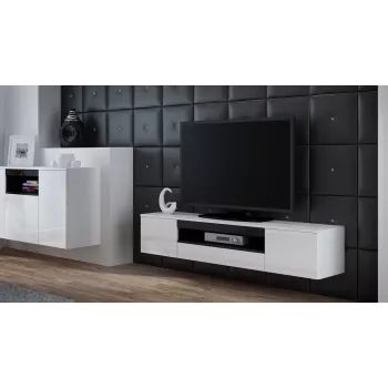 Cama TV stojan VIVA 180 biela/biela lesklá + čierna
