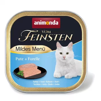 Mokré krmivo pre mačky Animonda Vom Feinsten moriak a pstruh jemné menu 100 g — bez obilnín, 81 % vlhkosť, 11,2 % bielkoviny