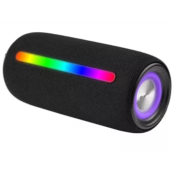 Prenosný stereo reproduktor TRACER Stripe čierny — 10 W RMS, Bluetooth/káblový, USB-A & USB-C, MicroSD, integrovaná batéria (až 5 h)