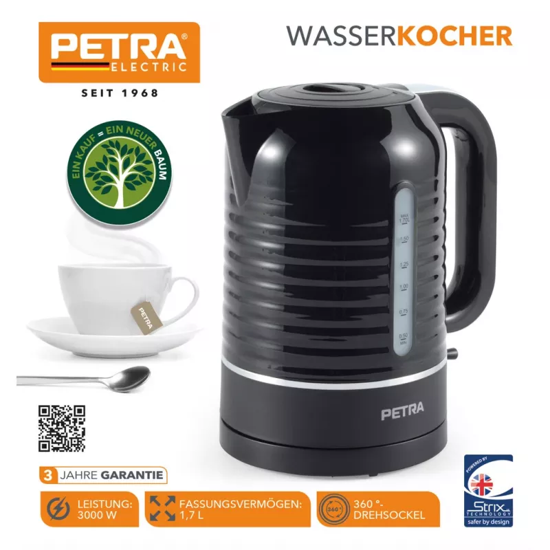 Elektrická rýchlovarná kanvica Petra 1,7 l 3 kW čierna
