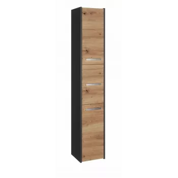 Kúpeľňová úložná skrinka top e shop S33 — voľne stojaca, dubový rám, antracit/Artisan povrch, 6 políc