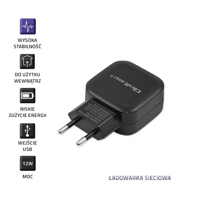 Sieťová nabíjačka QOLTEC 50186 pre smartfón a tablet, 5 V 3.4 A, 17 W, 2× USB, čierna
