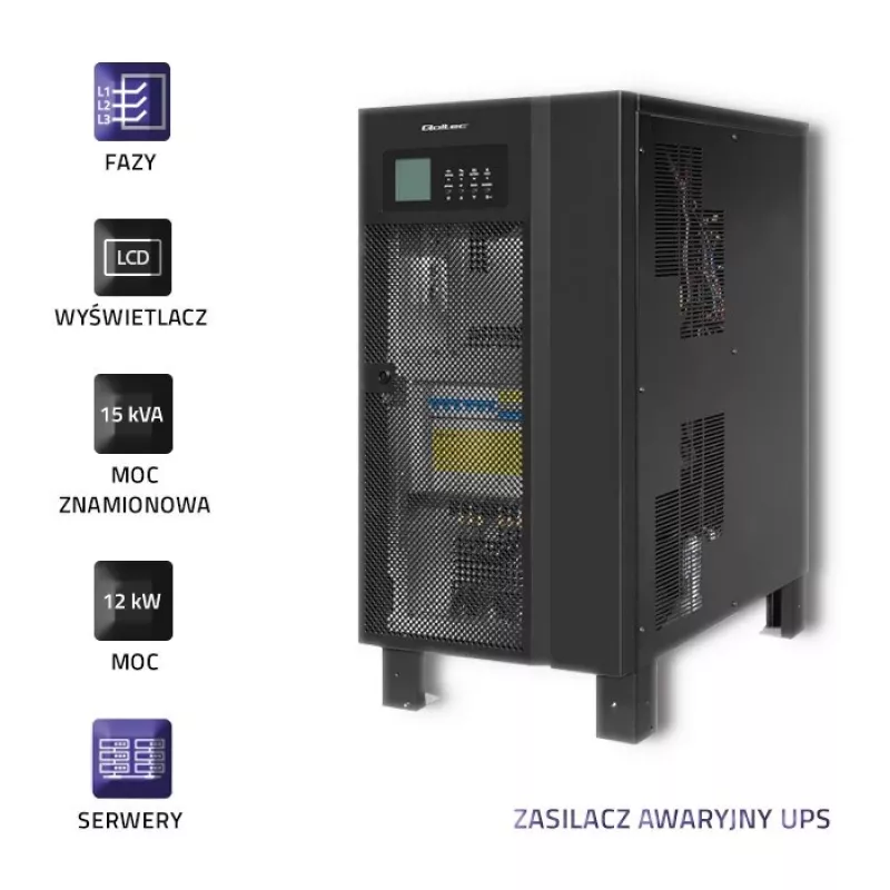Záložný zdroj QOLTEC 53949 3-fázový 15 kVA 12 kW s LCD