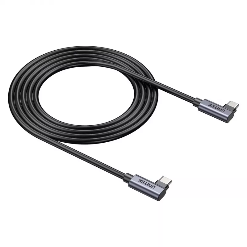 USB-C kábel Unitek C14147ABK01-1M, 1 m, 90° zahnuté konektory, USB PD 3.0 100W, dáta 480 Mbit/s, čierny