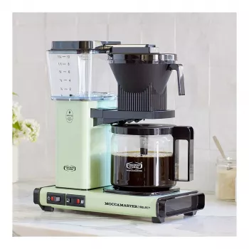 Filtrový kávovar MOCCAMASTER KBG Select — 1,25 l nádrž na vodu, kapacita 10 šálok, ušľachtilá oceľ, pastelová zelená