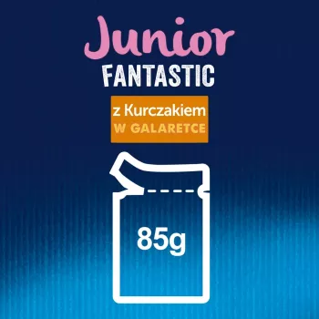 Mokré krmivo pre mačky Purina Nestlé Felix Fantastic Junior 85 g vrecko — kuracie, 77,5 % vlhkosti, 13,5 % bielkovín
