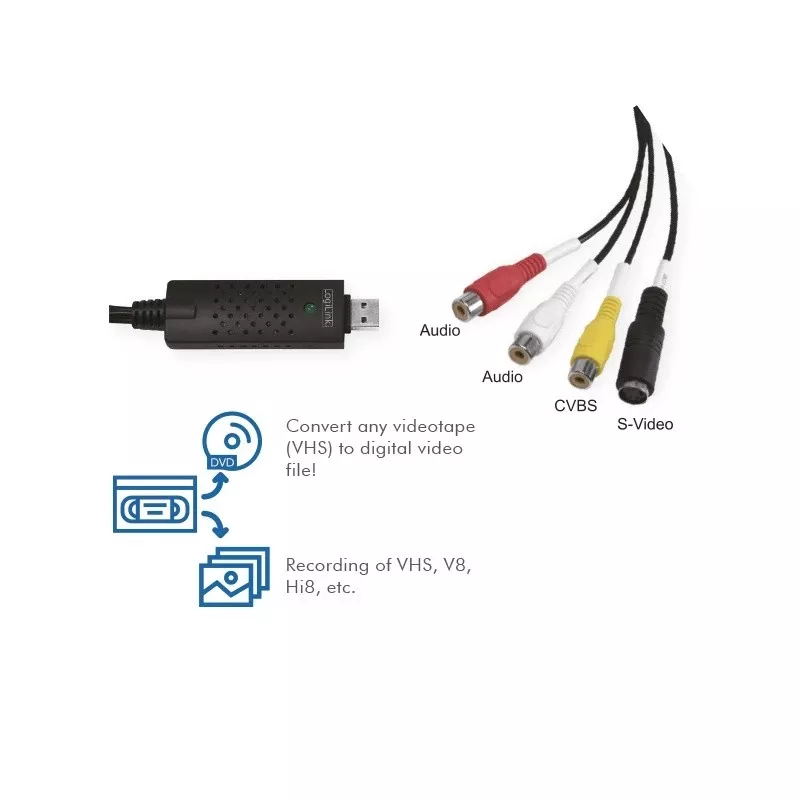 LogiLink USB 2.0 A/V grabber. USB A/M na 3xCinch + MiniDIN5/F. čierny