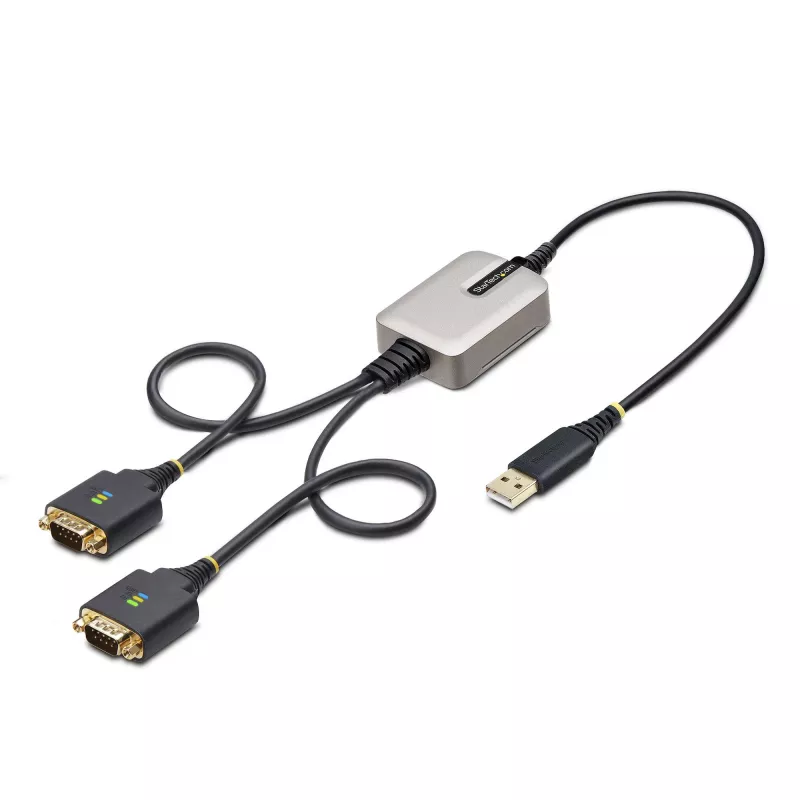 StarTech.com 2ft (60cm) 2-portový USB na sériový adaptérový kábel, vymeniteľné DB9 skrutky/matice, COM retention, USB-A na DB9 RS232, FTDI, Level-4 ESD ochrana, Windows/macOS/ChromeOS/Linux – robustná TPE konštrukcia