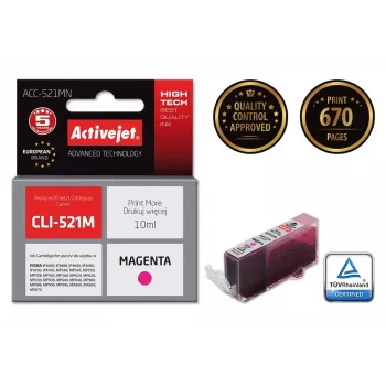 Kompatibilná atramentová kazeta ACC-521MN (Canon CLI-521M), purpurová, 10 ml, vysoká (XL) výdrž, jednotlivé balenie
