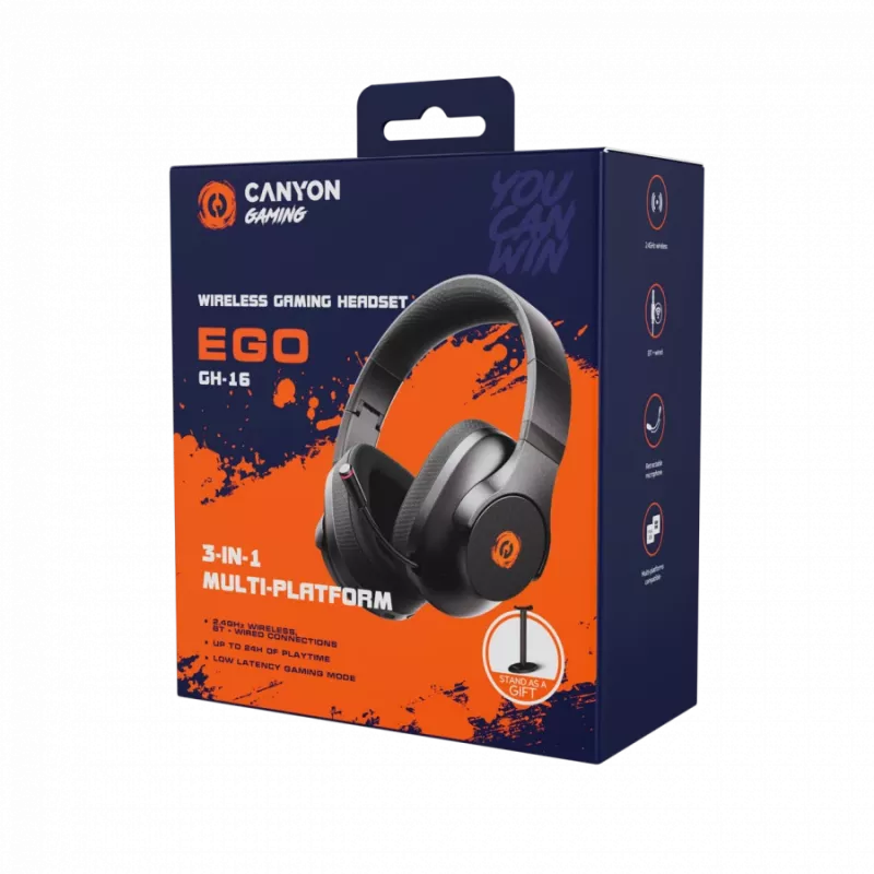 Canyon Ego GH-16 - herný headset - bezdrôtový Bluetooth v5.3 / 2,4 GHz / káblový 3,5-mm jack