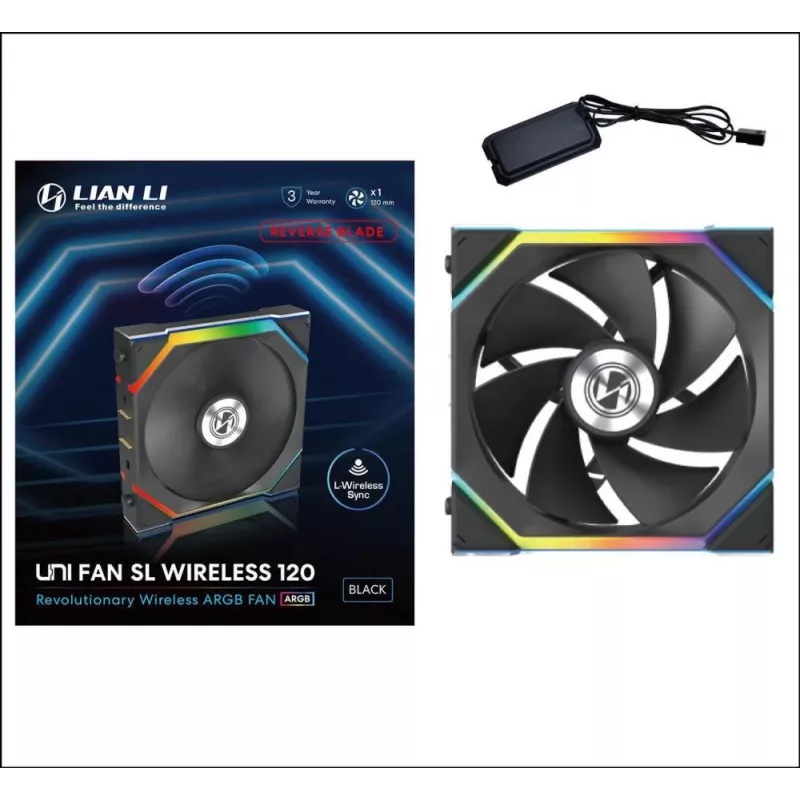 Lian Li UNI FAN SL Wireless 120 12RSL1W1B ventilátor do skrinky ARGB PWM, Reverse Blade, 120 mm, čierny