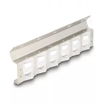 Keystone držiak, 12-portový, naklápateľný, pre 10 inch a 19 inch rack/nástennú montáž, DELOCK 67040, kov/plast, strieborný, 77 × 222 × 27 mm