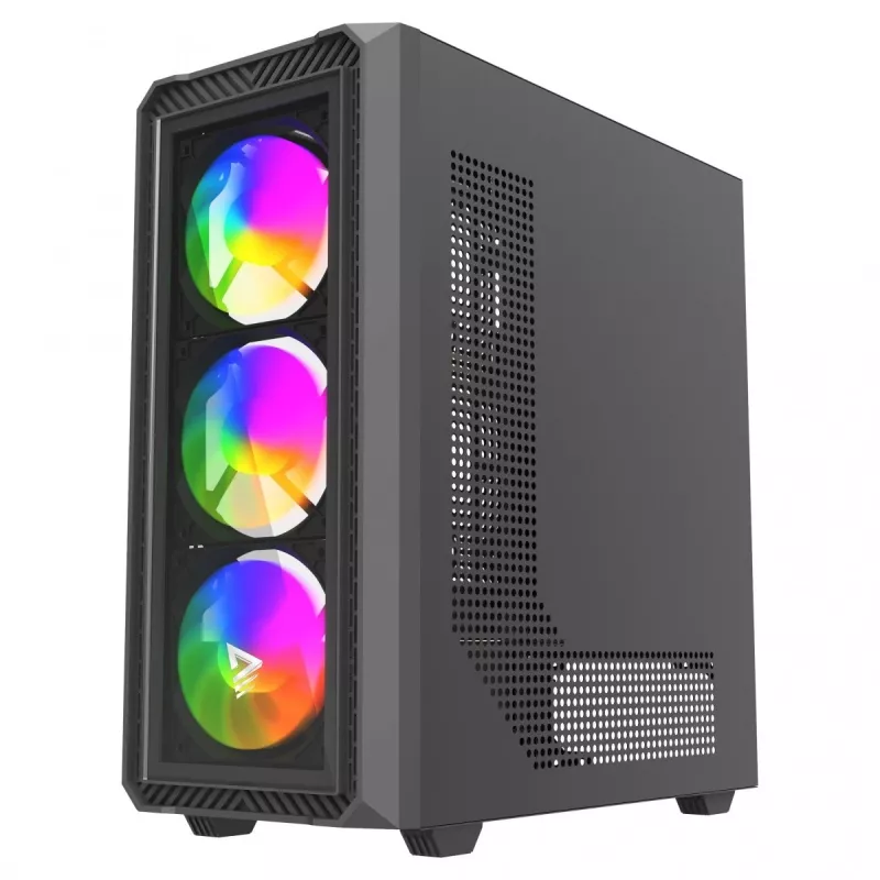 Savio Noctis Glass RGB Cube počítačová skriňa, ATX/Micro-ATX/Mini-ITX, predná strana z tvrdeného skla, RGB ventilátory, čierna